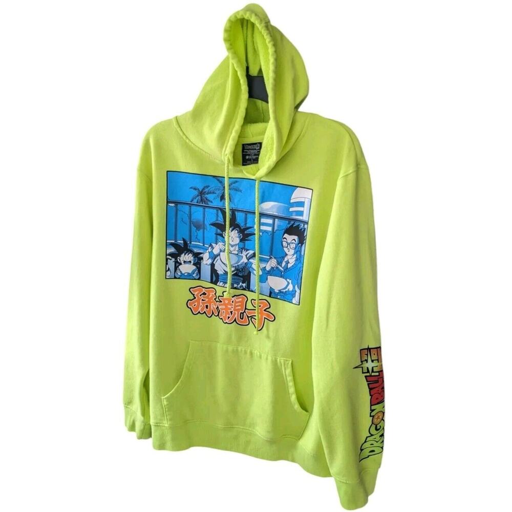 Dragon Ball Z Super Goku Hoodie L Neon Yellow Pullover Fleece Anime Manga DBZ